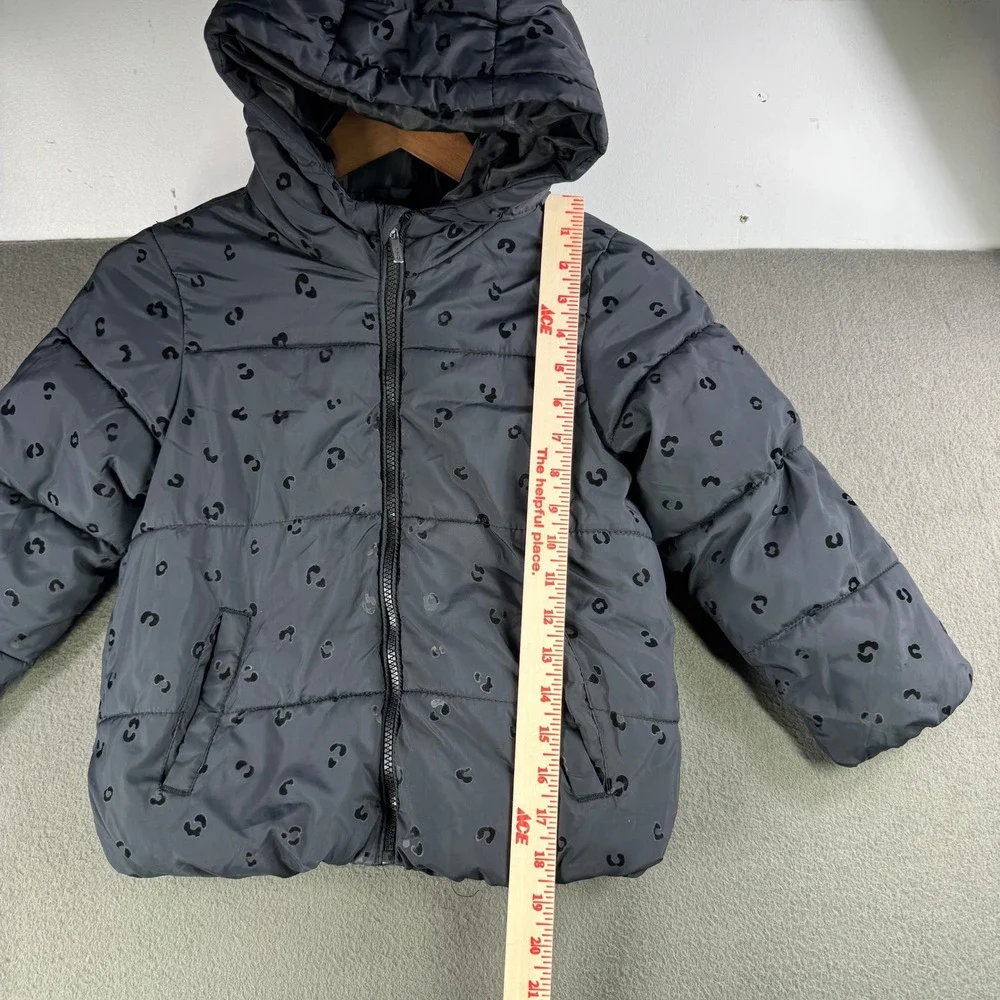 Cheeky Girls‎ Puffer Jacket Size 6 Gray Leopard Print Hooded Winter Coat
